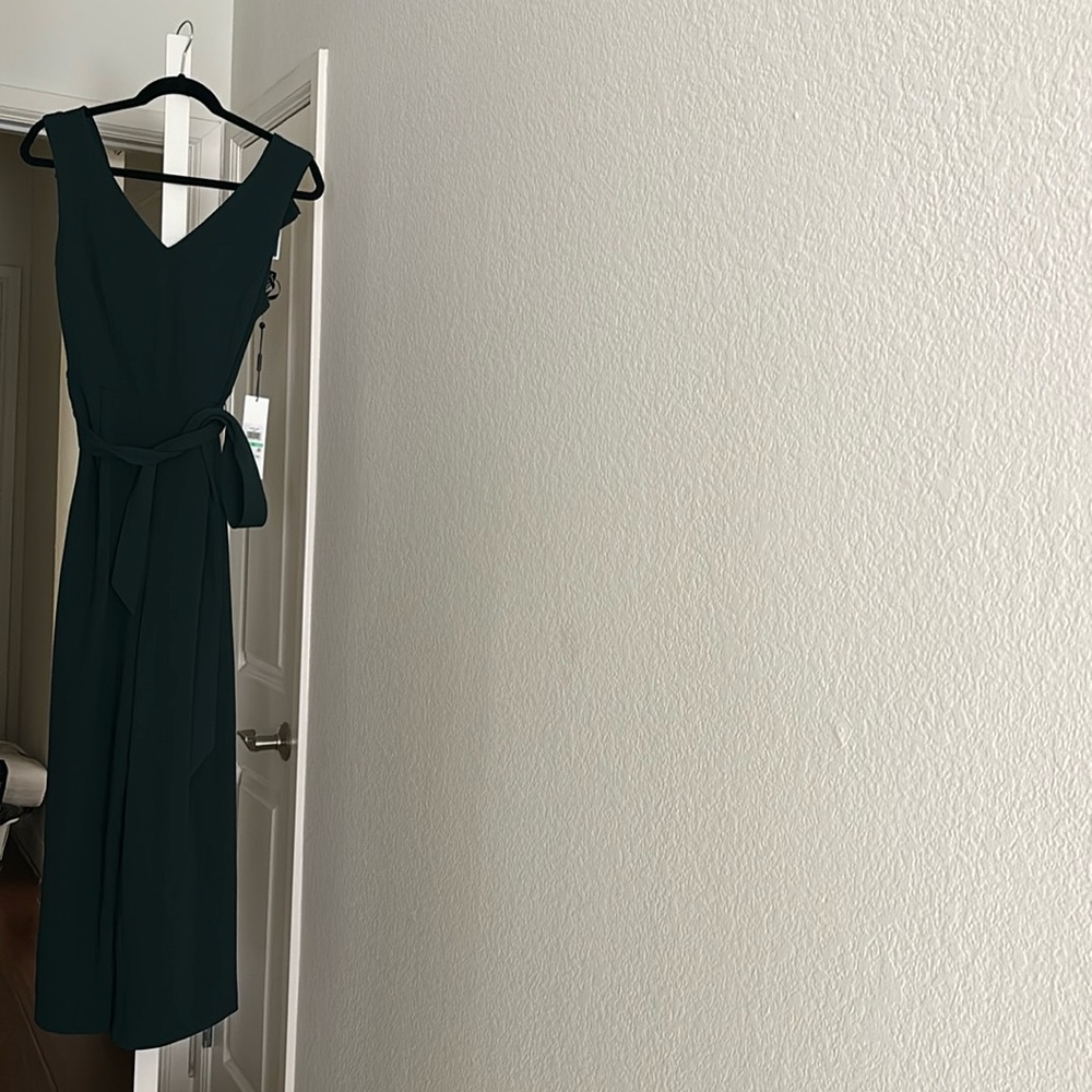 NWT Calvin Klein Green Jumpsuit V Neck Tie Waist Hunter Green Wedding Guest 8
